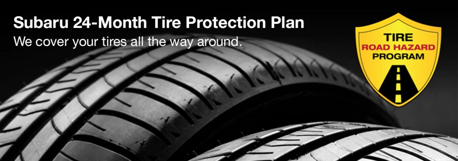 Subaru tire with 24-Month Tire Protection and road hazard program logo. | Williams Subaru in Charlotte NC