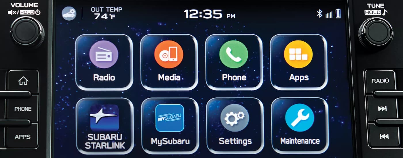 Close-up of the apps on the infotainment screen in 2023 Subaru BRZ.